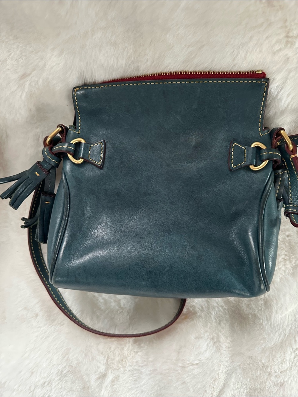 SOLD — DO NOT BUY. Dooney & Bourke Teal and Burgundy Leather Crossbody Bag - Picture 4 of 5
